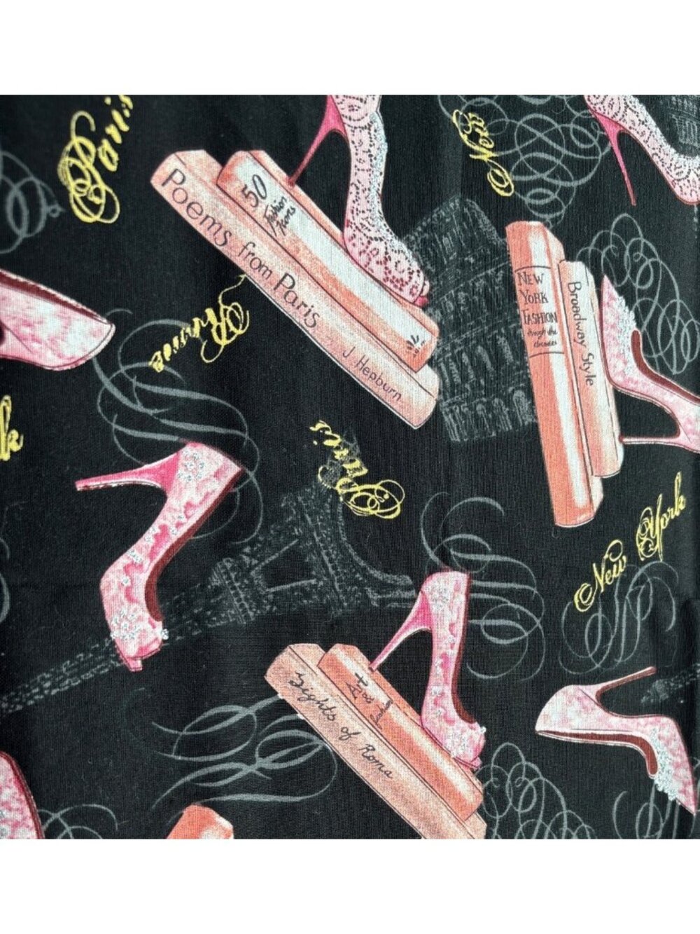 City Style Cotton Fabric 1/2 yard x 44" Pink Heels Books Eiffel Tower Glam Quilt